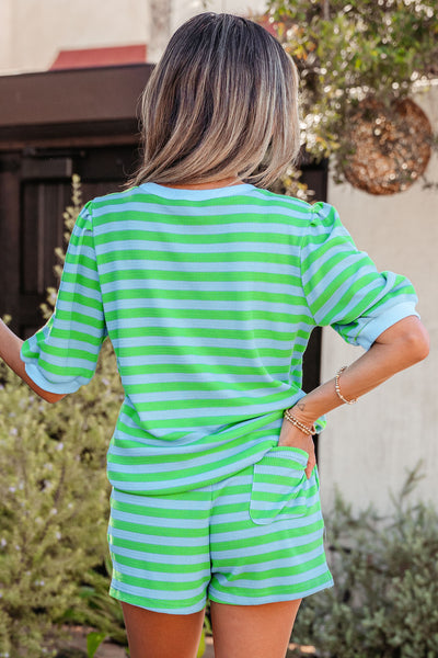Lime Striped Shorts Set