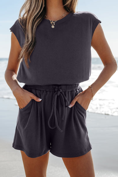 Black Open Back Drawstring Romper