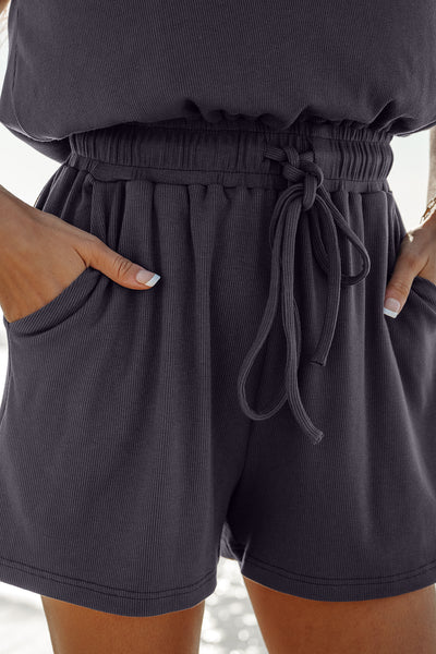 Black Open Back Drawstring Romper