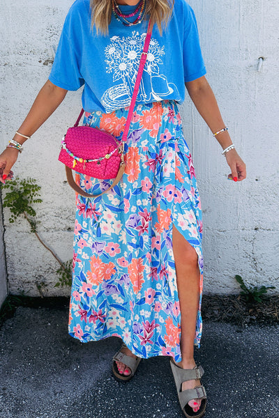 Blue Floral Maxi Skirt