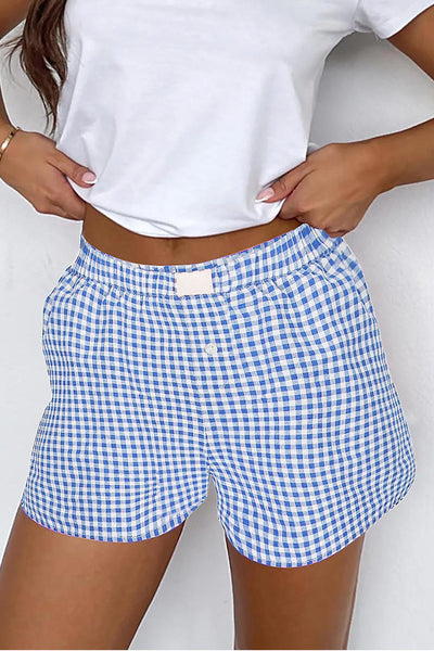 Blue Gingham High Waisted Boxer Shorts