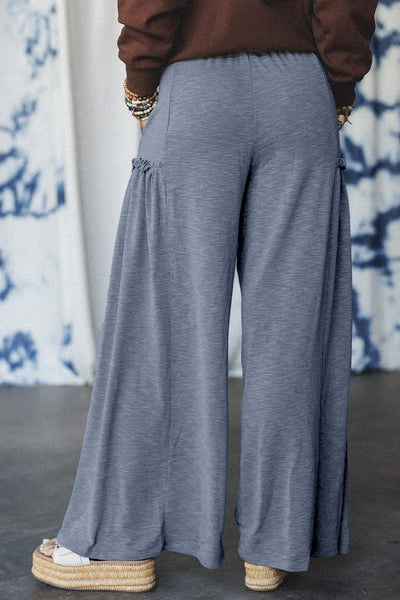 Grey Frilled Wide Leg Knit Pants