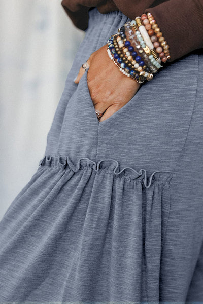 Grey Frilled Wide Leg Knit Pants