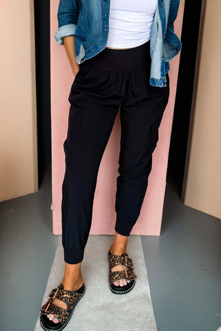 Black High Waisted Pocket Cargo Joggers