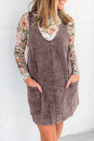 Mocha Vintage Washed Mini Dress