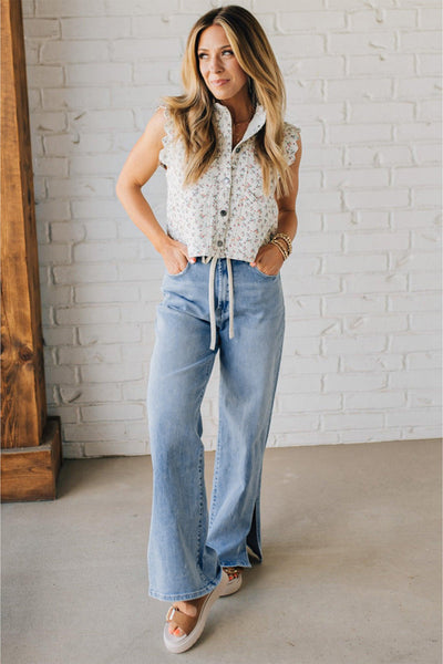 Slit Leg High Rise Drawstring Jeans