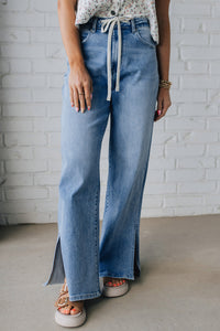Slit Leg High Rise Drawstring Jeans