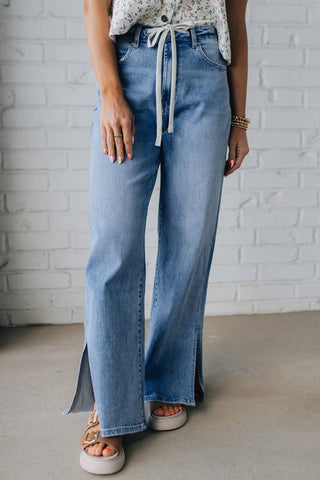 Slit Leg High Rise Drawstring Jeans