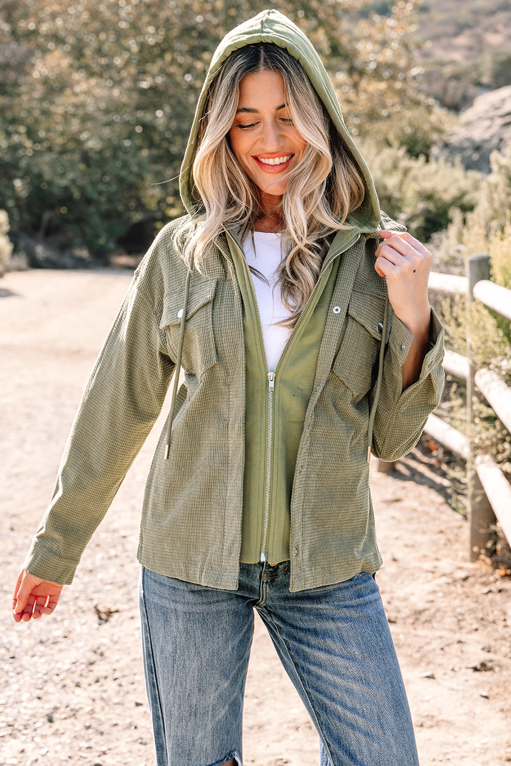 Sage Thermal Knit Textured Hooded Jacket