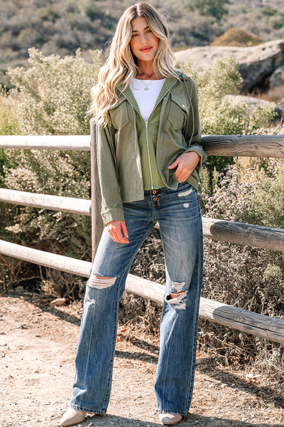 Sage Thermal Knit Textured Hooded Jacket