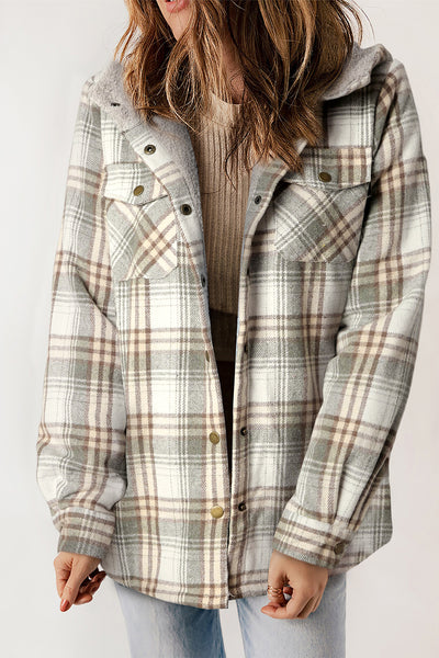 Gray Plaid Sherpa Lined Hooded Shacket