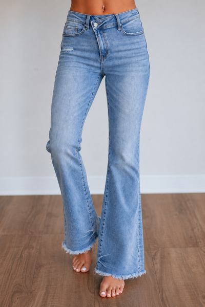 Mica Addison High-Rise Flare Criss Cross Waistband
