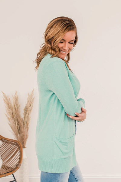 Cool Mint Open Front Cardigan