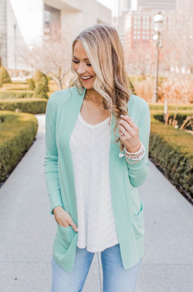 Cool Mint Open Front Cardigan