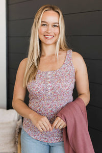 Lilac Floral Button Tank Top
