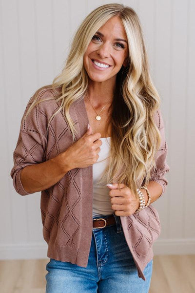Marsala Pointelle Open Knit Cardigan