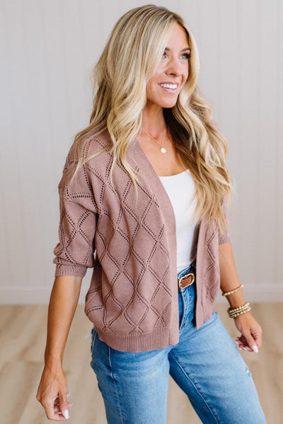Marsala Pointelle Open Knit Cardigan