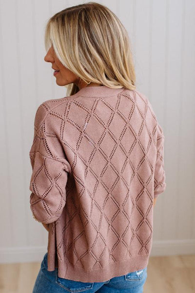 Marsala Pointelle Open Knit Cardigan