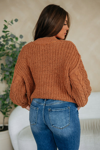Rust Mock Neck Cable Knit Sweater