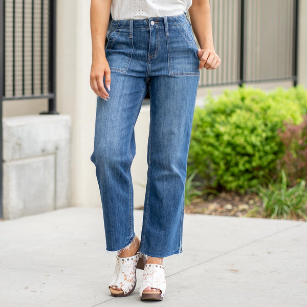 Lovervet Josie High Rise Utility Pocket Straight Jeans