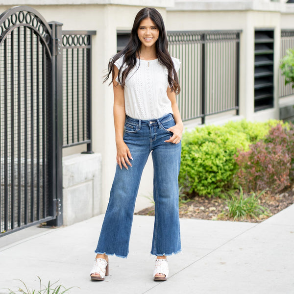 Lovervet Sadie Mid Rise Raw Hem Wide Leg Jeans