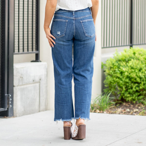Lovervet Sadie Mid Rise Raw Hem Wide Leg Jeans