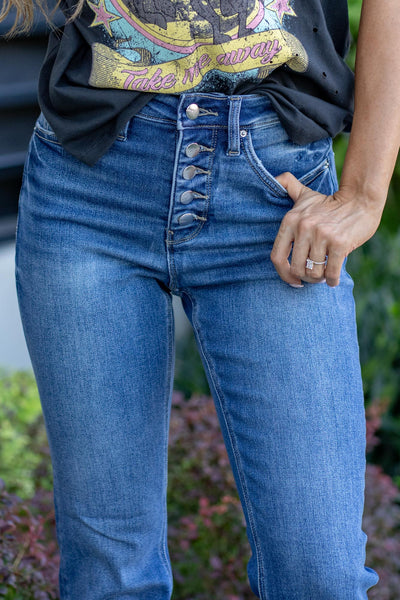 RFM Mia High Rise Exposed Button Bootcut Jeans