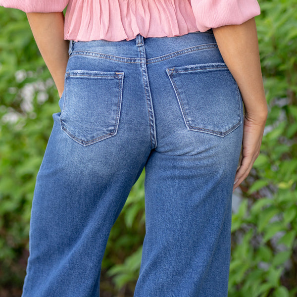 Flying Monkey Margot High Rise Trouser Hem Wide Leg Jeans