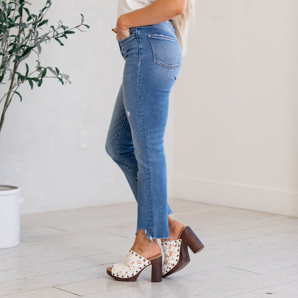 Lovervet Blair Uneven Raw Hem Slim Straight Jeans