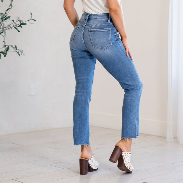 Lovervet Blair Uneven Raw Hem Slim Straight Jeans