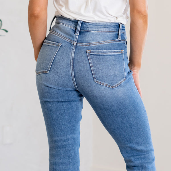 Lovervet Blair Uneven Raw Hem Slim Straight Jeans