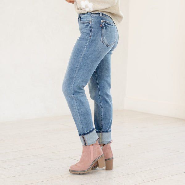 Judy Blue Mid-Rise Cuffed Boyfriend Jeans