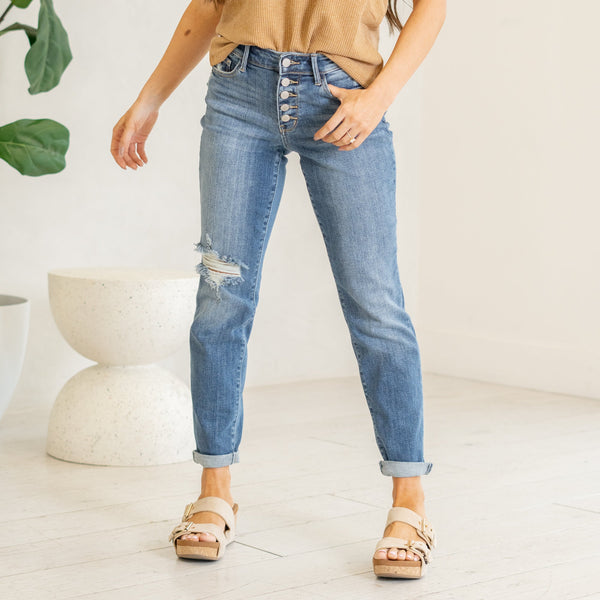 Judy Blue Button Fly Boyfriend Jeans