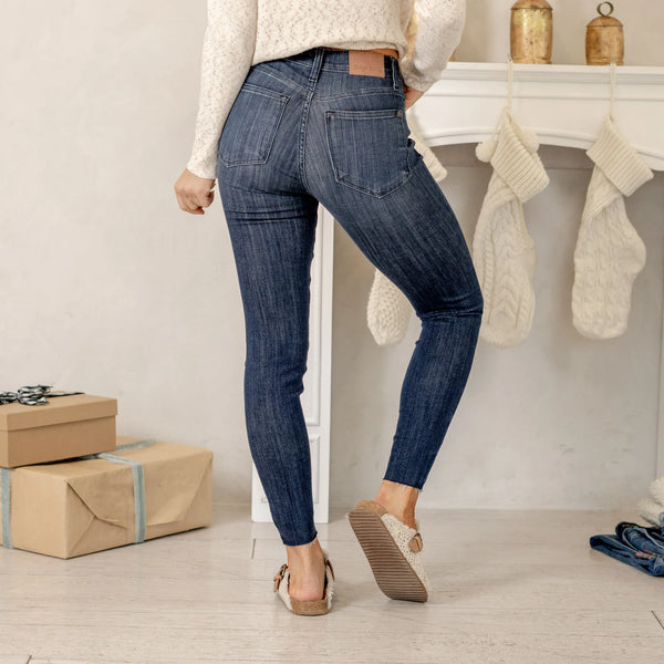 Judy Blue Dark Wash Raw Hem Skinnies