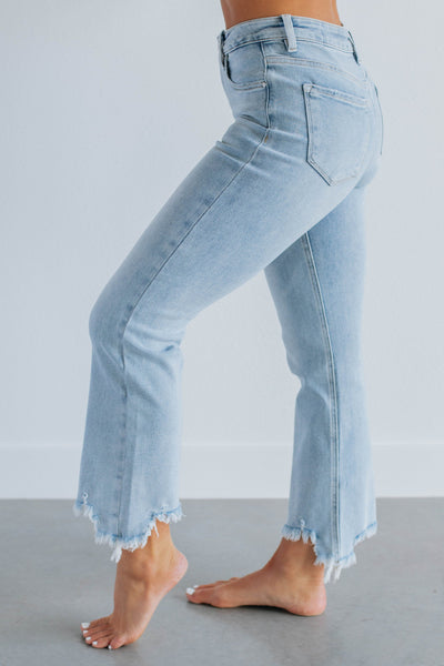 Risen Lainey Light Wash Mid-Rise Cropped Straight Jeans