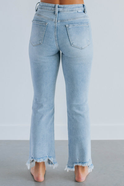 Risen Lainey Light Wash Mid-Rise Cropped Straight Jeans