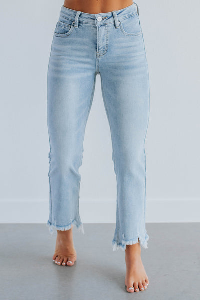 Risen Lainey Light Wash Mid-Rise Cropped Straight Jeans