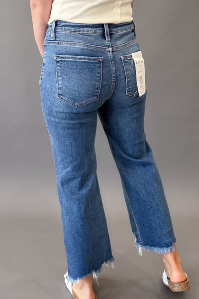 Risen Lainey Dark Wash Mid-Rise Cropped Straight Jeans