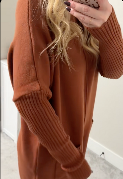Chestnut Ribbed Mockneck Sweater Dress