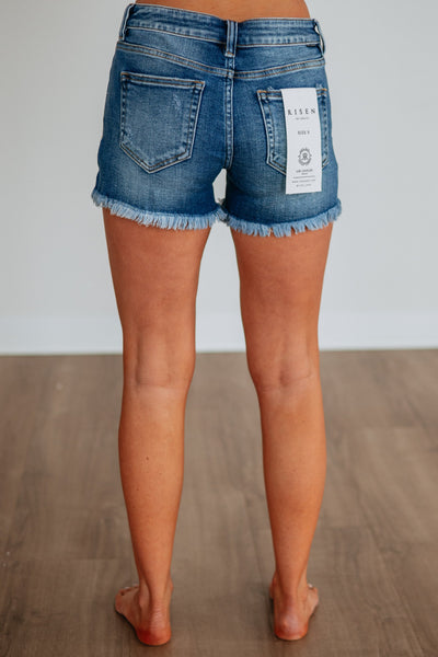 Risen Low-Rise Frayed Denim Shorts