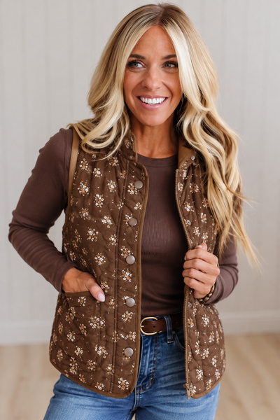 Chocolate Floral Quilted Vest