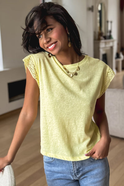 Butter Yellow Lace Sleeve Tee