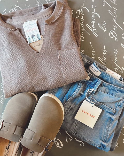 Mocha V-Neck Textured Top