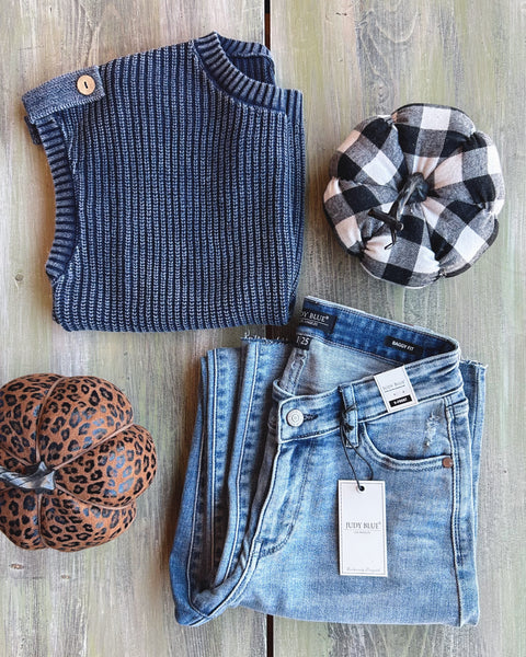 Navy Mineral Wash Button Sleeve Top