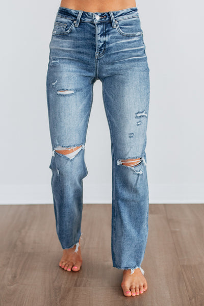 Mica High-Rise Distressed Straight Leg Jeans