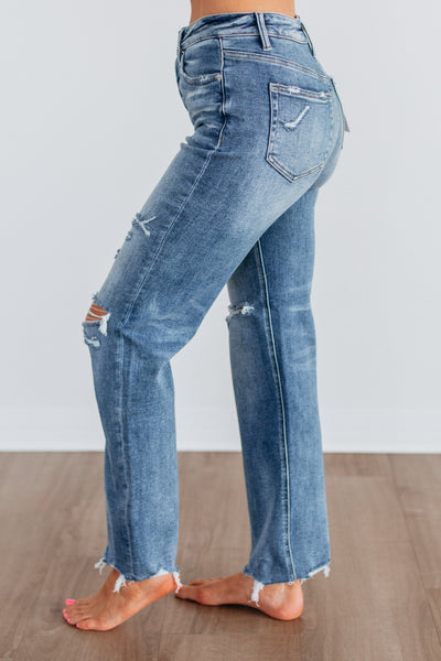 Mica High-Rise Distressed Straight Leg Jeans
