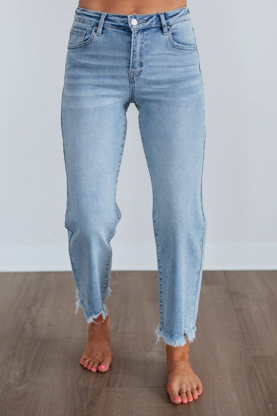 Risen Lainey Light Wash Mid-Rise Cropped Straight Jeans