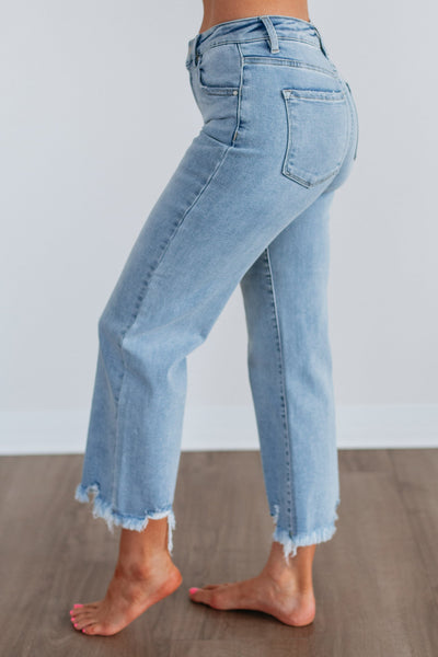 Risen Lainey Light Wash Mid-Rise Cropped Straight Jeans