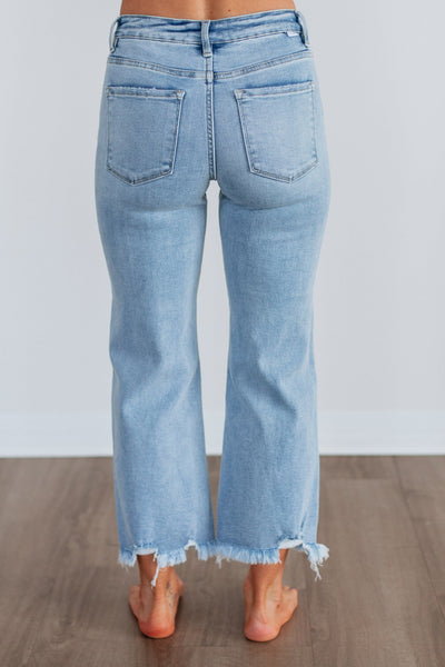 Risen Lainey Light Wash Mid-Rise Cropped Straight Jeans