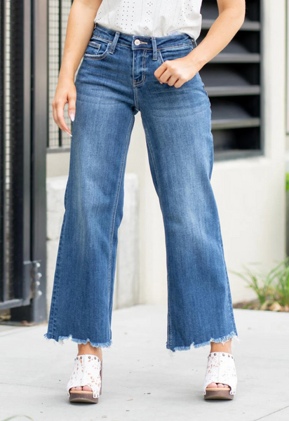 Lovervet Sadie Mid Rise Raw Hem Wide Leg Jeans